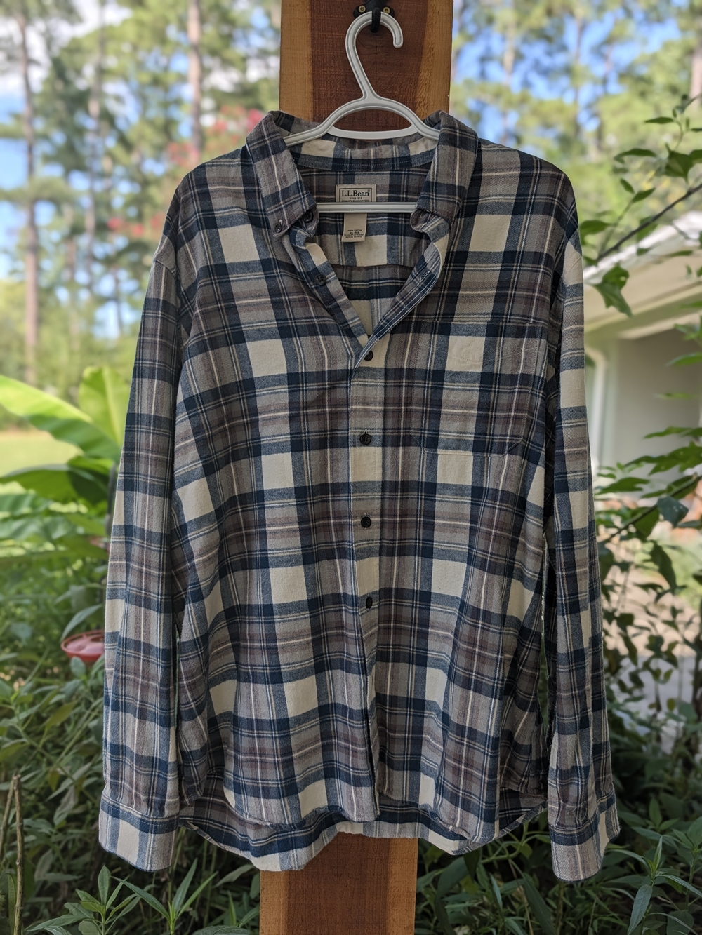 L.L. Bean Men's Blue Plaid Button-Up Shirt